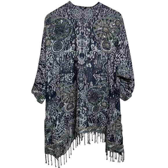 Soft Surroundings Kimono S/M Emory Cardi Embroidered Cardigan Poncho Topper NEW - Picture 2 of 14